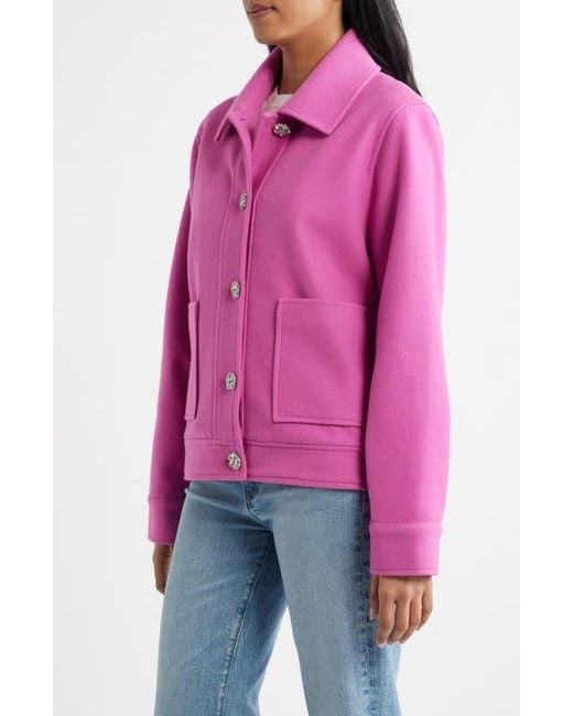 Cece Pink Jewel Button Flannel Jacket
