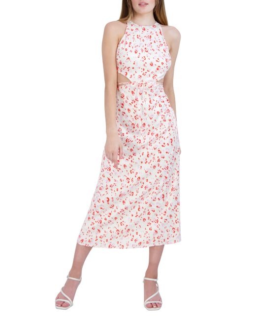 BCBGeneration Pink Leopard Print Side Cutout Midi Dress