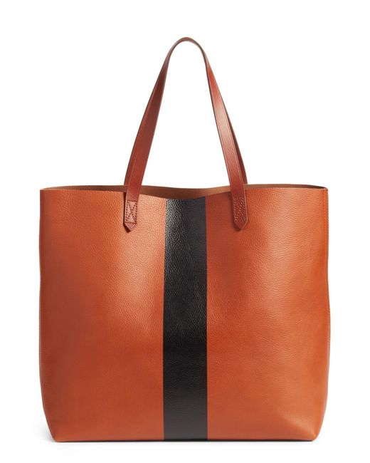 Madewell Brown Paint Stripe Transport Leather Tote