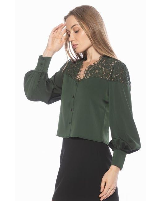 Alexia Admor Green Bryne Lace Trim Top