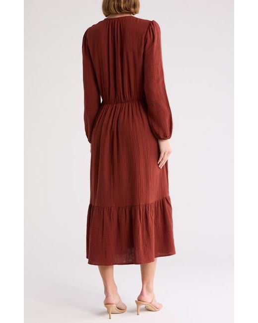 Melrose and Market Long Sleeve Cotton Gauze Midi Dress in Red Lyst
