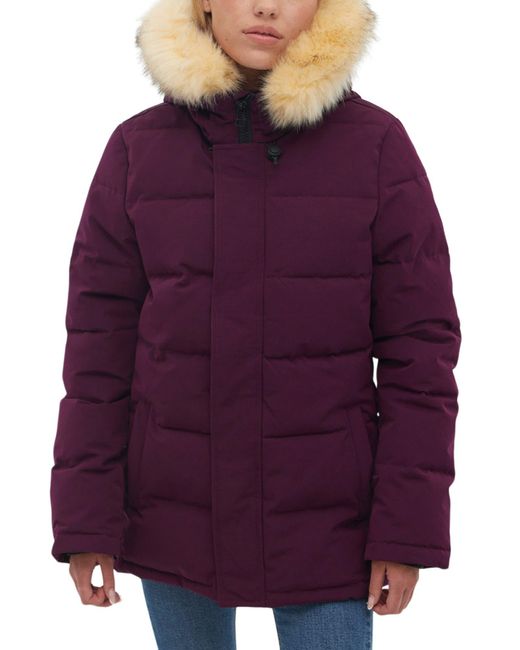 Bench Hooded Puffer Jacket With Faux Fur Trim in Purple Lyst