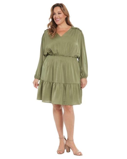 London Times Green Air Wash Smock Waist Long Sleeve Dress