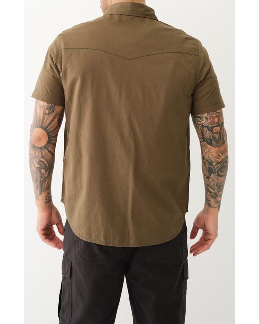 True Religion Brown Short Sleeve Cotton Button-up Shirt for men