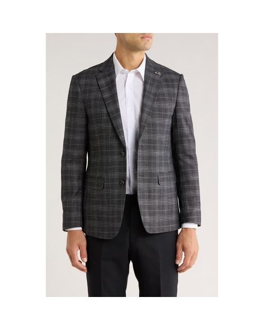 Tom Baine Men's Gray Plaid Two-Button Sport Coat