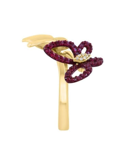 Effy Metallic Two-Tone Diamond & Ruby Butterfly Ring