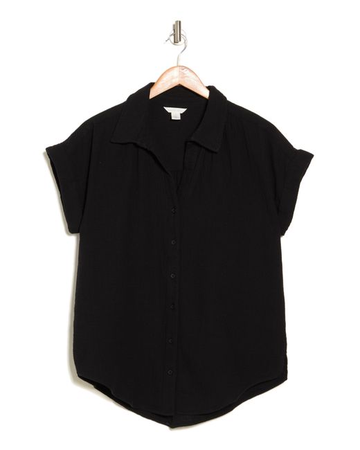Caslon Black Short Sleeve Cotton Gauze Button-up Shirt