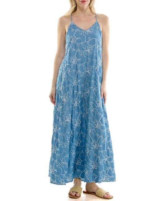 Nicole Miller Floral Embroidered Maxi Slipdress in Blue | Lyst