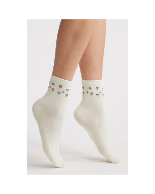 Stems White Flowers Crew Socks