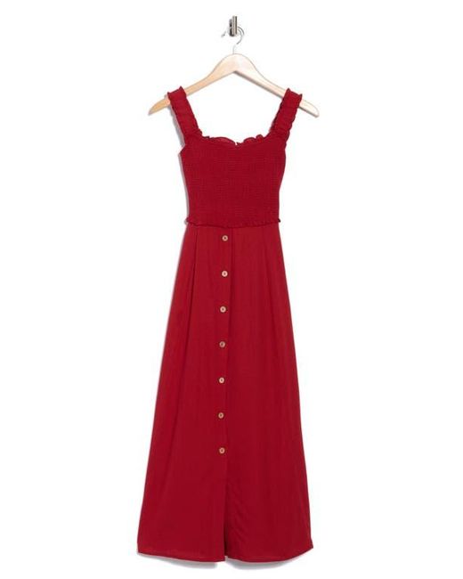 Blu Pepper Red Smocked Midi Sundress