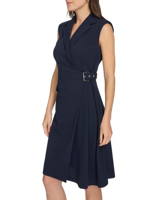 Calvin Klein Sleeveless Side Buckle Wrap Dress in Blue | Lyst