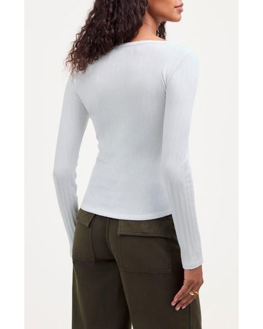Madewell White Pointelle Scoop Neck Long Sleeve Top