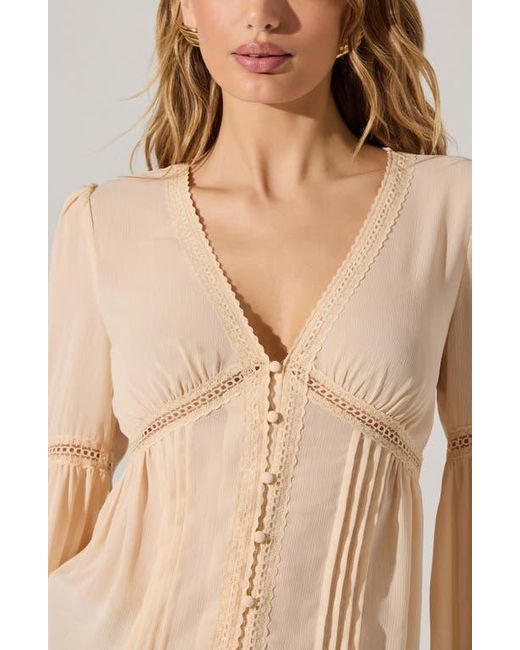 Astr Blue Button Front Long Sleeve Top