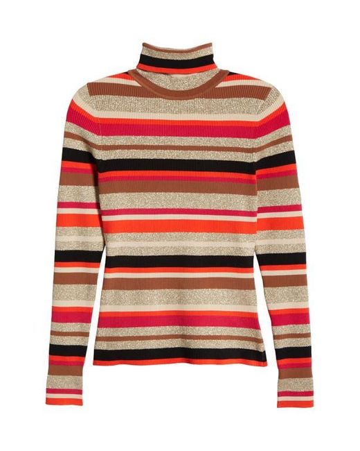 L'Agence Multicolor Olene Metallic Stripe Turtleneck Top