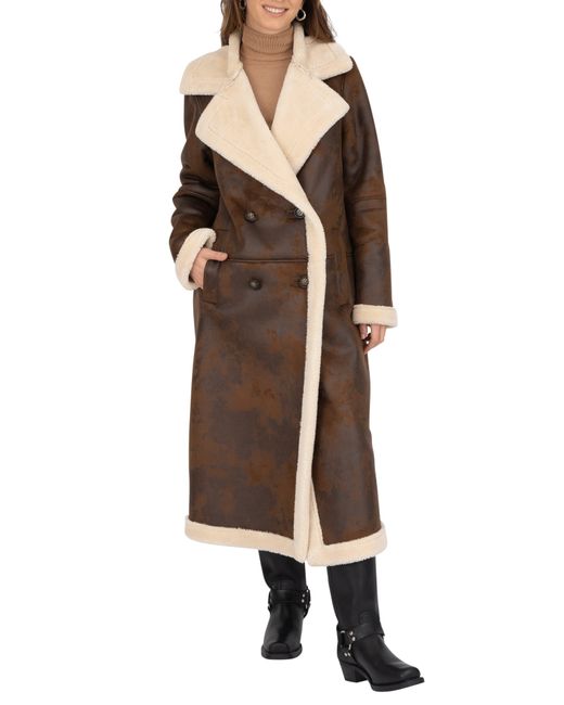 Frye Brown Faux Shearling Double Breasted Trench Coat