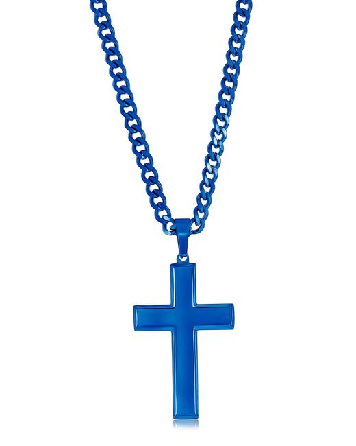 Black Jack Jewelry Blue Stainless Steel Cross Pendant Necklace for men