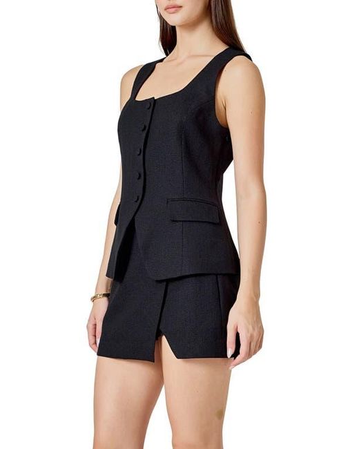 Endless Rose Black Tweed Button Vest