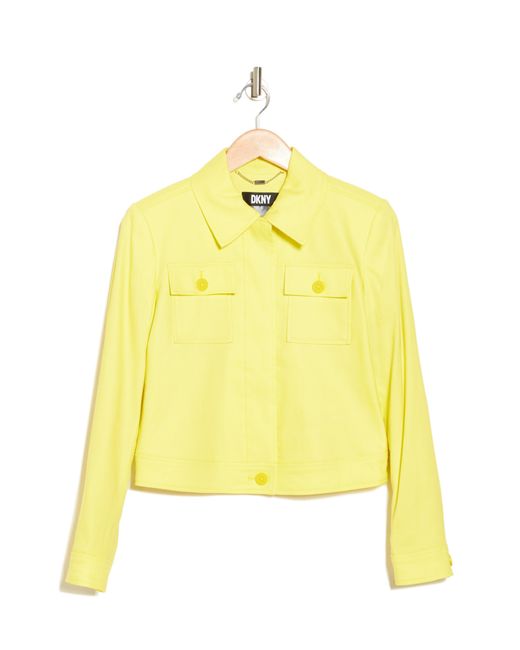DKNY Yellow Textured Patch Pocket Crop Jacket