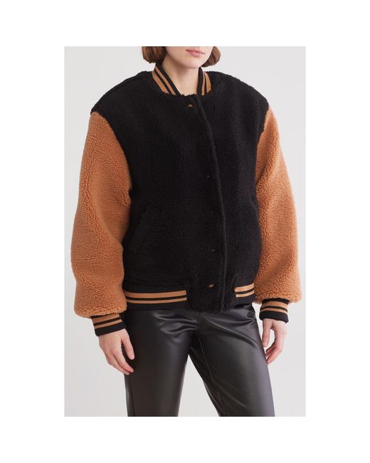 Blank NYC Colorblock High Pile Fleece Bomber Jacket in Black | Lyst
