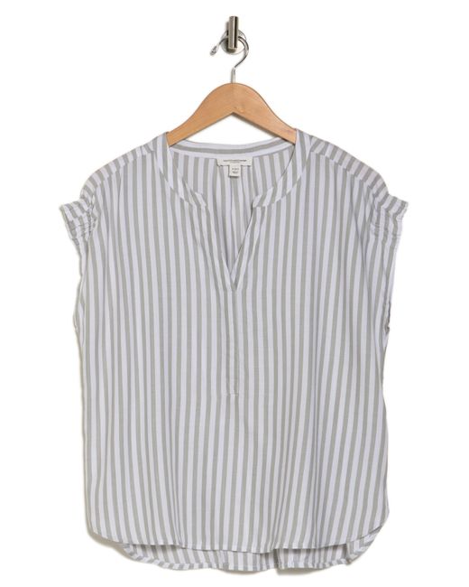 Beach Lunch Lounge White Ana Stripe Split Neck Top