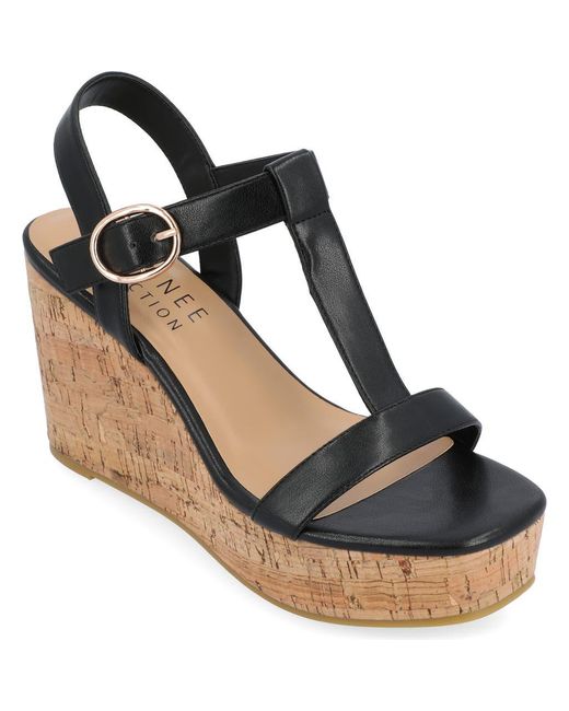 Journee Collection Blue Matildaa Tru Comfort T-Strap Platform Wedge Sandal