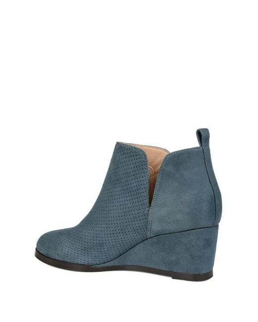 Journee Collection Blue Mylee Perforated Wedge Bootie