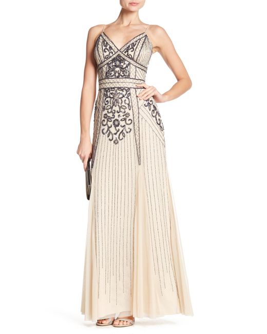 Marina Metallic Beaded V-neck Gown