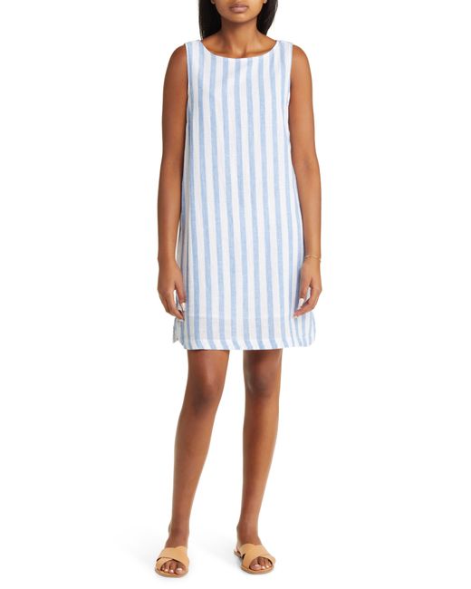 Beach Lunch Lounge Blue Alina Stripe Linen & Cotton Shift Dress