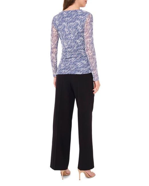 Halogen® Blue Ruched Mesh Top
