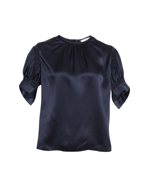 Rebecca Taylor Short Sleeve Silk Cr pe De Chine Blouse In Navy At
