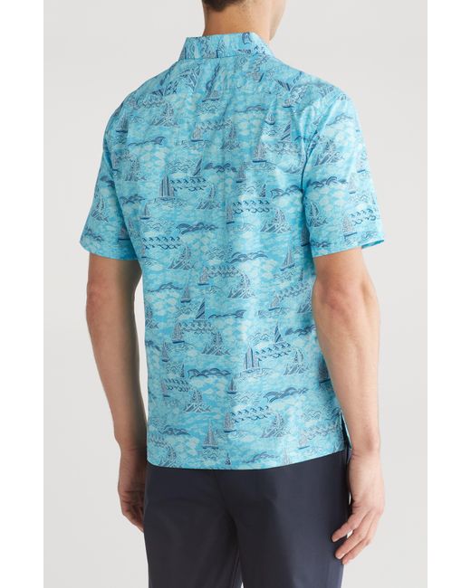 Tori Richard Blue Fish N Sea Print Cotton Short Sleeve Button-up Shirt for men