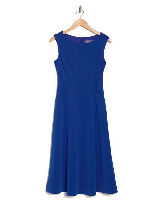 Donna Ricco Blue Boat Neck Flare Dress