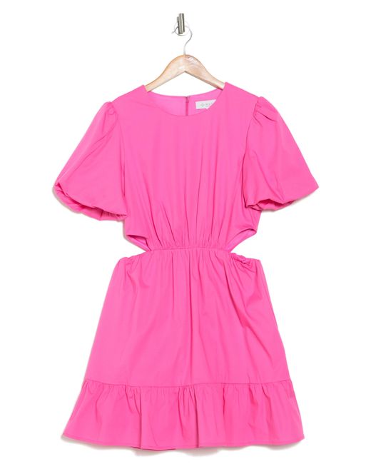 Wayf Pink Puff Sleeve Side Cutout Minidress