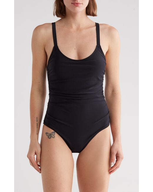 Nicole Miller Black Ruched One-piece Swimsuit
