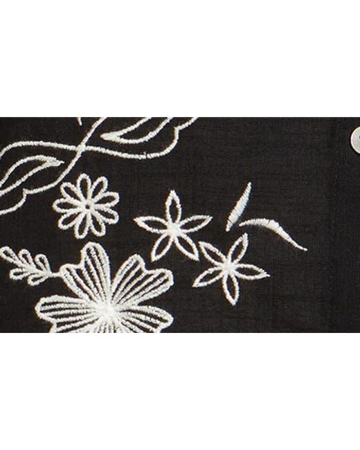 Treasure & Bond Black Embroidered Front Button Top