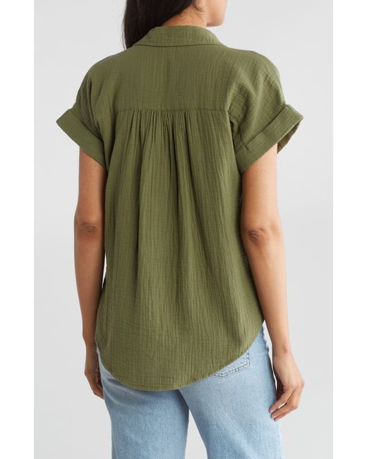 Caslon Green Short Sleeve Cotton Gauze Button-up Shirt
