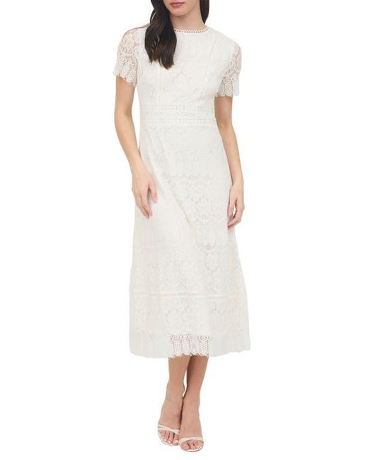 AUGUST SKY Scalloped Lace Midi Dress in White | Lyst
