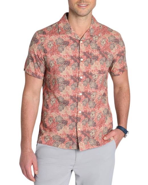 Jachs New York Pink Tropical Print Short Sleeve Button-up Shirt for men