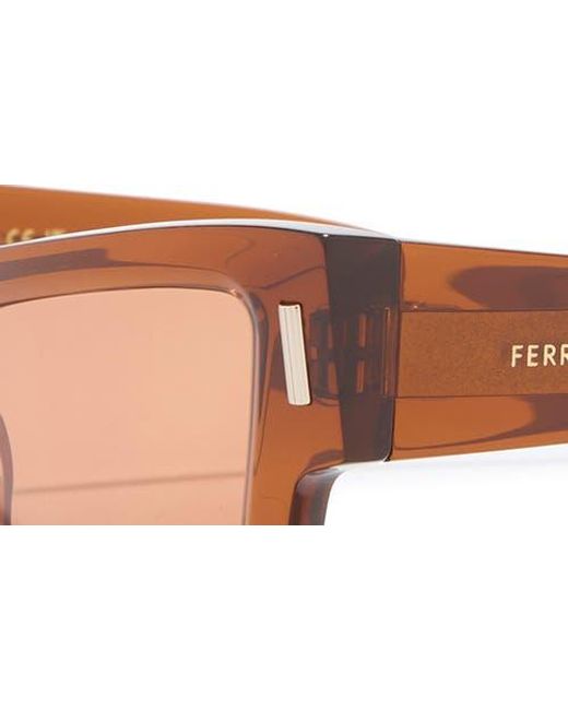Ferragamo Brown Rivets 53Mm Modified Rectangular Sunglasses