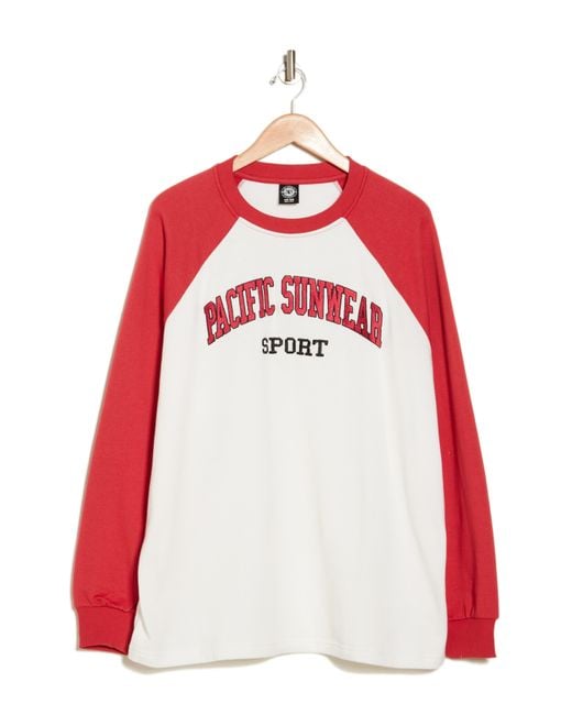 PacSun Red Pac Sport Colorblock Long Sleeve Baseball T-shirt