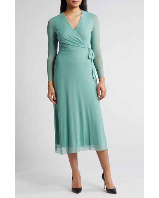 Anne Klein Green Long Sleeve Midi Wrap Dress