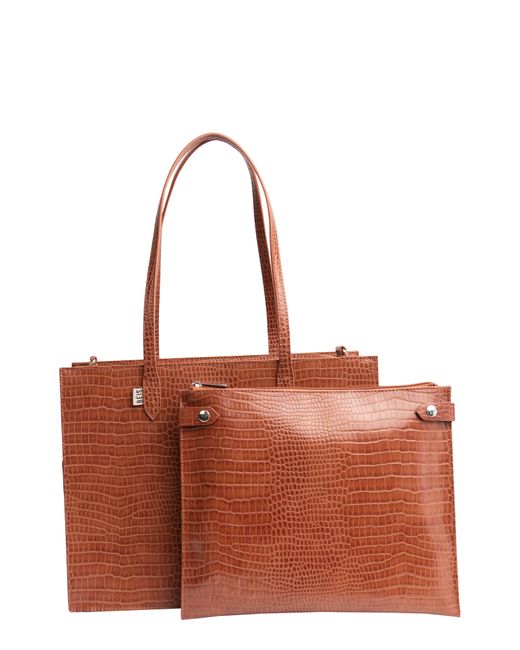 BEIS Brown Mini Work Croc Embossed Faux Leather Tote