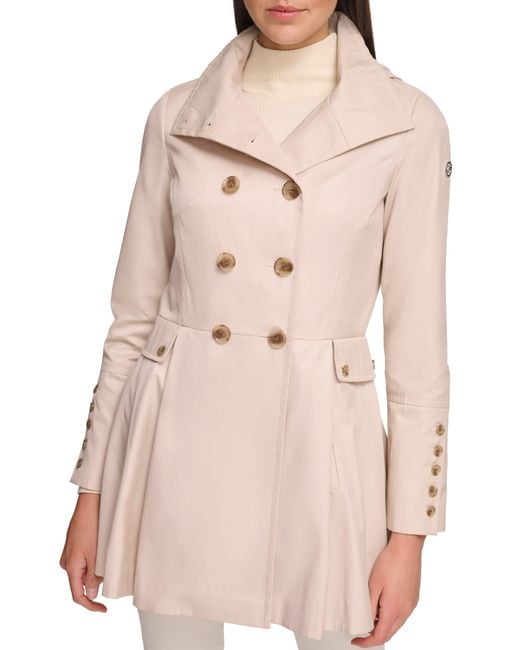 Calvin Klein Natural Water Resistant Double Breasted Pleated Trench Coat
