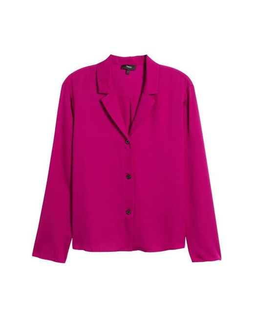 Theory Purple Notch Collar Silk Button-Up Shirt