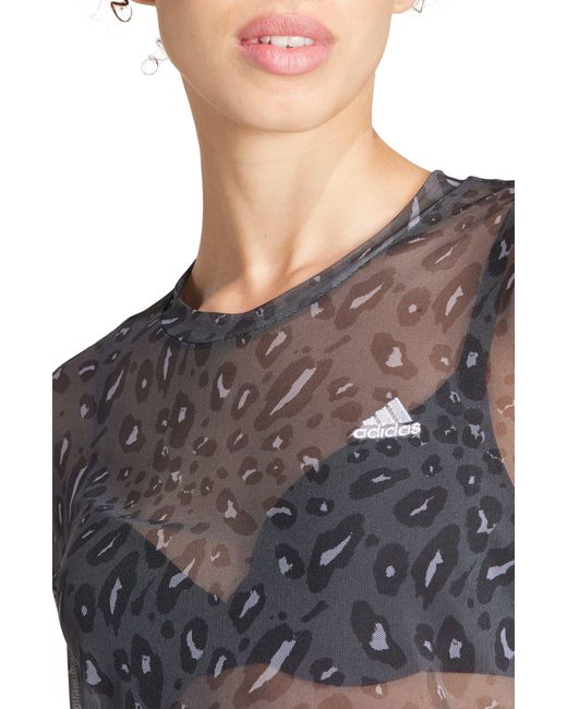Adidas Gray Leopard Long Sleeve Mesh T-shirt