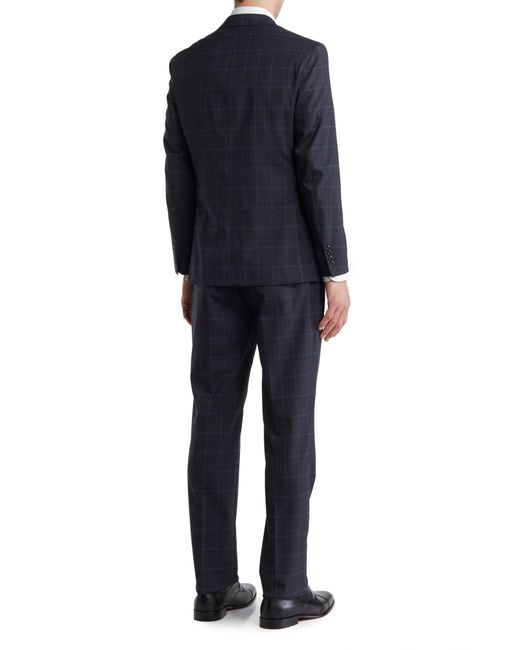 CALVIN KLEIN 205W39NYC Blue Slim Plaid Wool Blend Suit for men
