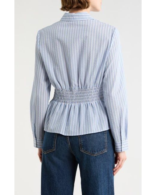 Max Studio Blue Stripe Long Sleeve Pleated Button-Up Shirt