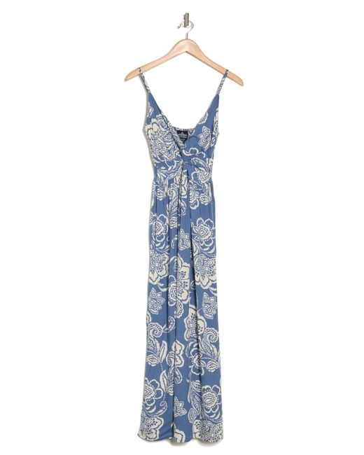 Angie Blue Floral Twist Front Maxi Sundress