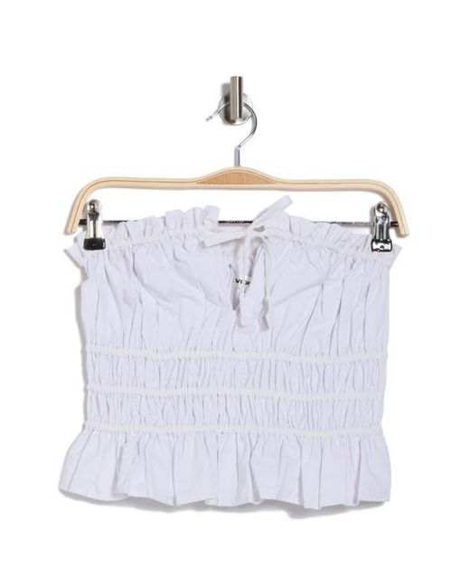 Vigoss Blue Ruffle Scrunch Strapless Crop Top