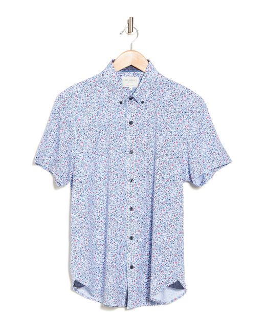 Con.struct Blue Floral Stretch Short Sleeve Button-down Shirt for men
